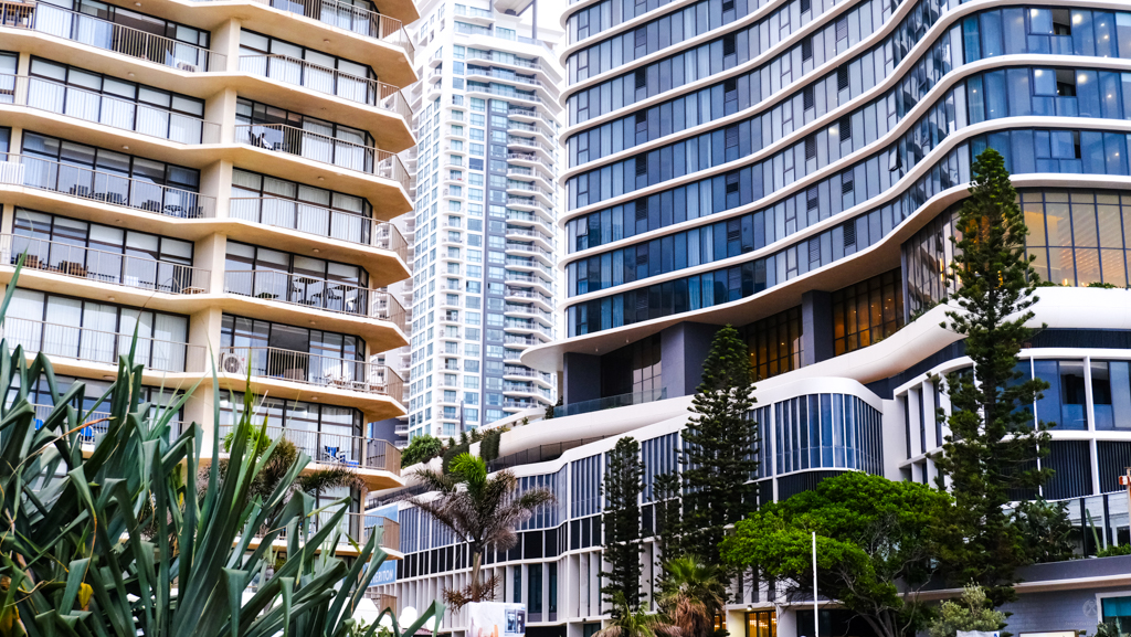 High rise buildings, mostly apartments