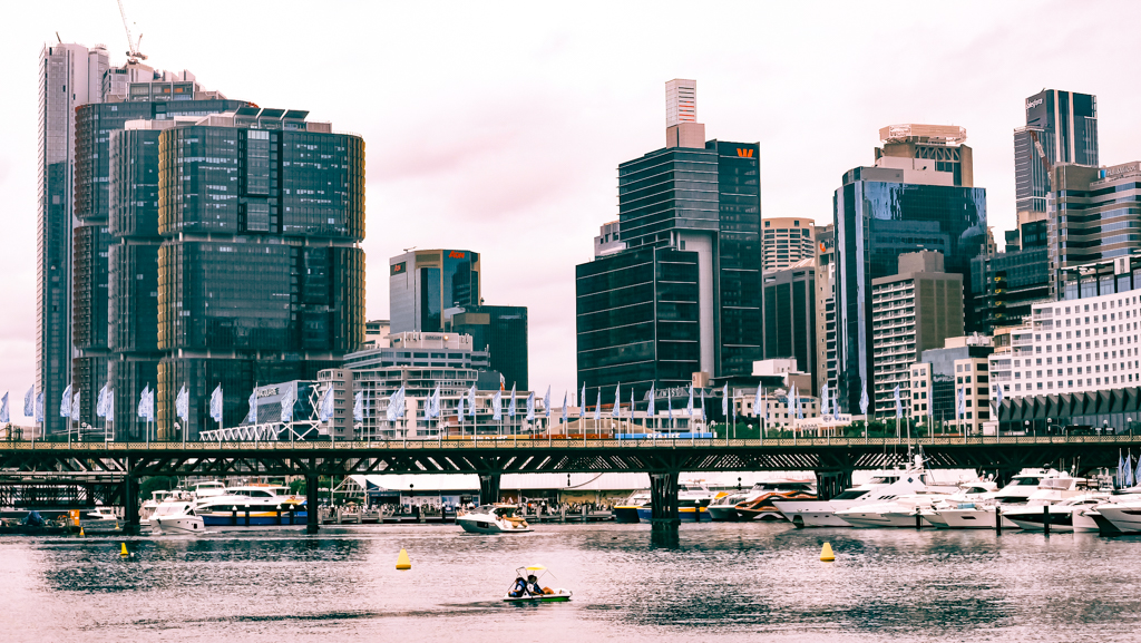 High-rise buildings viewed from Darling Harbour