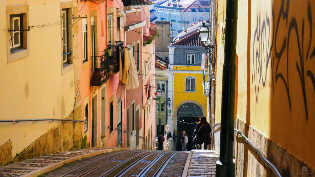 Steep slope. I believe this was where the tram accident happened in Lisbon few months ago