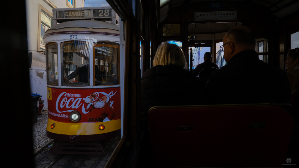 Public and tourist trams share the same route.