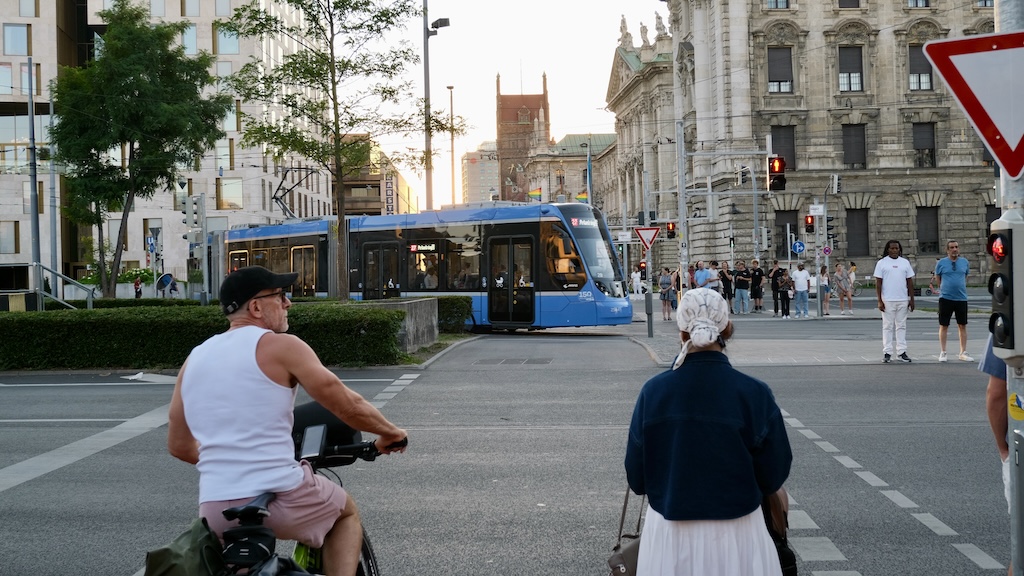 Waiting to cross the street