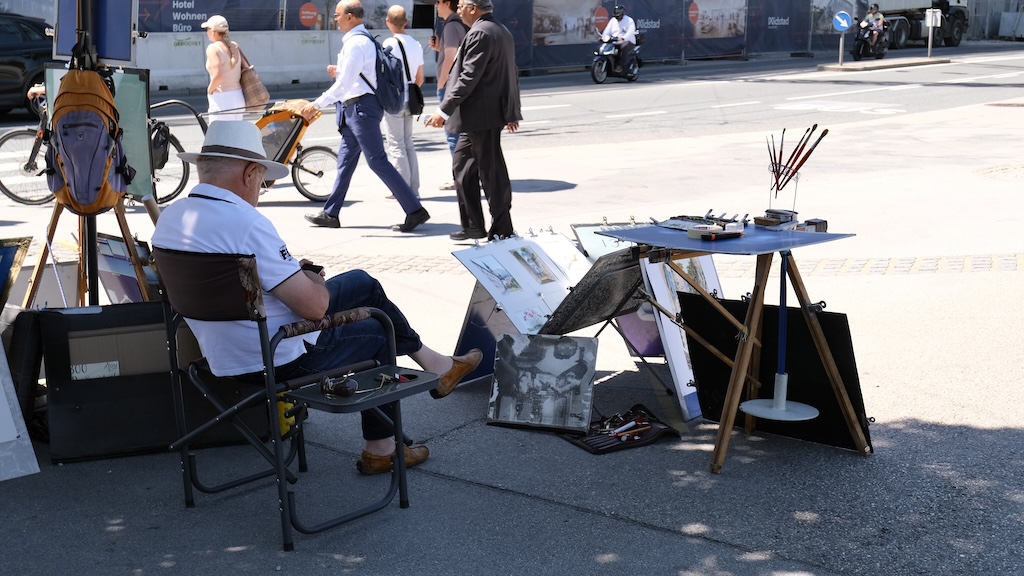 Artist waiting for customers